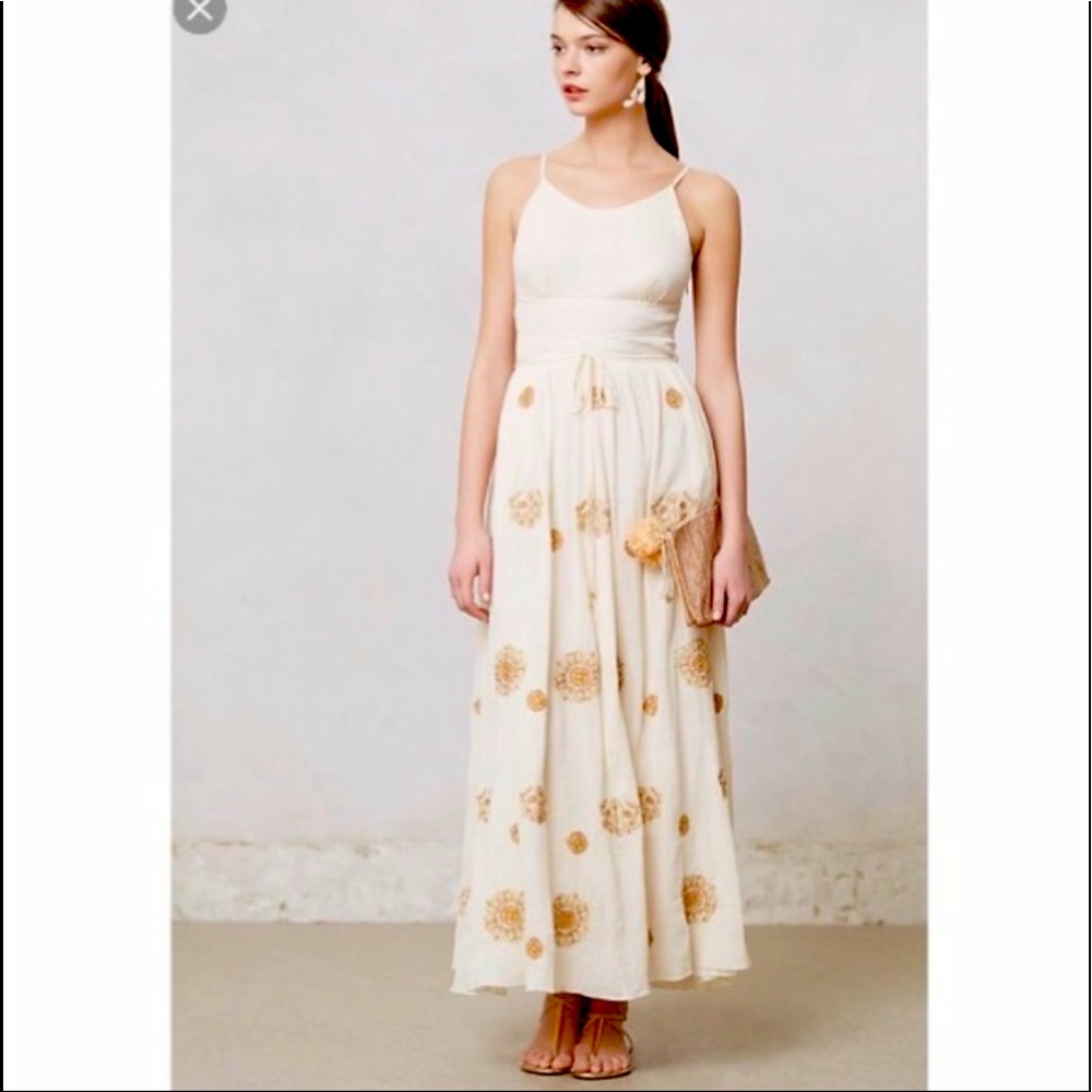 Anthropologie Floreat Gold Medallion Maxi Dress
